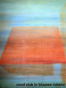 anita snik-broeken, digitaal collage, rood vlak in blauwe ruimte
